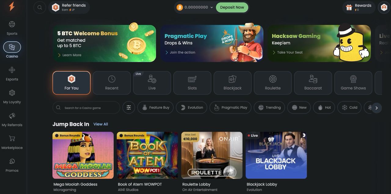 Image showing main page of the online crypto casino Cloudbet